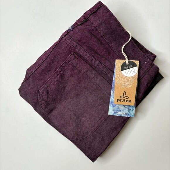 prAna Pants 2/26 Black Plum Ombre Jett Organic Cotton LR Fitted Coated Jeans NWT - Picture 1 of 9